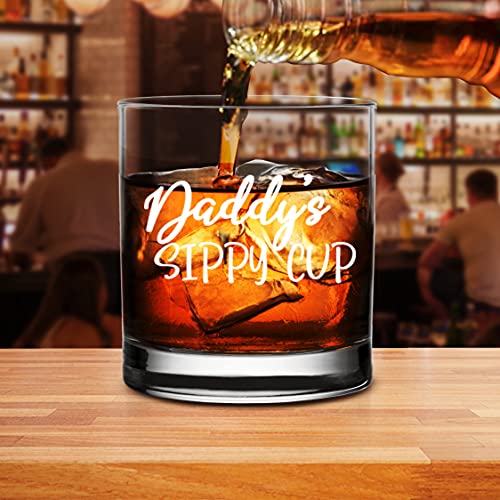 Neenonex Daddy's Sippy Cup Whiskey Glass Funny New Dad Gifts Old Fashion Rocks Glass (White_Print) #TOP4