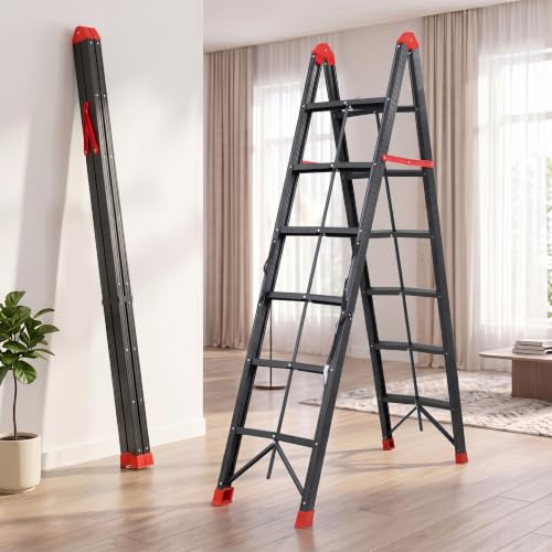 Image of Plantex Ultra fold Ladder for Home 6 Steps /Space-Saving Foldeble Design /Easy to Expand & Collapse /2 Way Step Ladder for Home /Office /Kitchen /Warehouse Use (150 kg Capecity, Black & Red)
