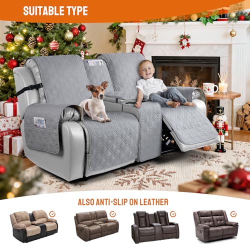 Image of VANSOFY Loveseat Recliner Cover with Console 100% Waterproof Sofa Slipcovers Non-Slip Reclining Couch Cover Split Sofa Covers Furniture Protector for Pets, Dogs(Light Gray)