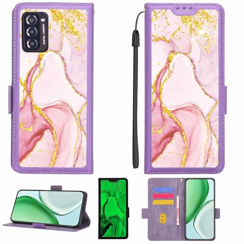 Aroepurt Case Compatible for Rover MOX 4g Phone Case Flip Cover [with Tempered Glass Screen Protector][RFID Blocking][Gold Glitter+Luminous] LPT-FDL