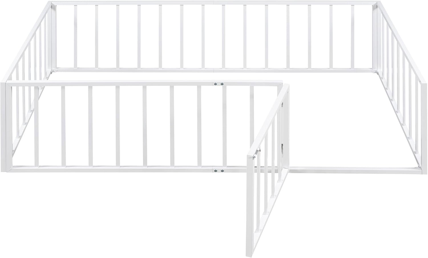 Bellemave Twin Size Floor Bed with Rails for Kids, Girls, Boys, Metal Montessori Floor Bed with Door, White