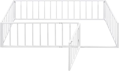 Miniatura 6 de Harper & Bright Designs Base de cama de metal individual con rieles, cama Montessori individual con valla y puerta, para niños y niñas (tamaño