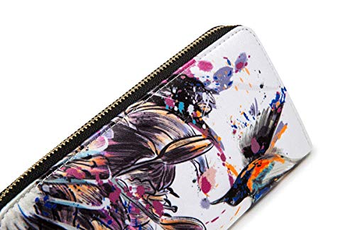 LOVESHE Women wallet RFID Blocking Purse Credit Card Clutch Zip Around Phone Clutch Large Travel Purse Wristlet Bohemian(20-Hummingbird)