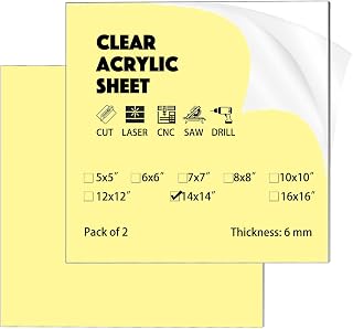 2 Pack 14"x14" Plexiglass Panels 6mm (1/4") Thick Transparent Acrylic Sheets with Protective Film for Picture Frame Art Design, DIY Craft, Signage, Display, and Home Projects