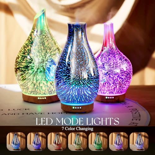 Porseme Essential Oil Diffuser 3D Glass Aromatherapy Ultrasonic Humidifier Cool Mist, Auto Shut-Off, Timer Setting, BPA Free for Home Office Hotel Yoga Gym Leisure SPA Gift 100ml — view 2
