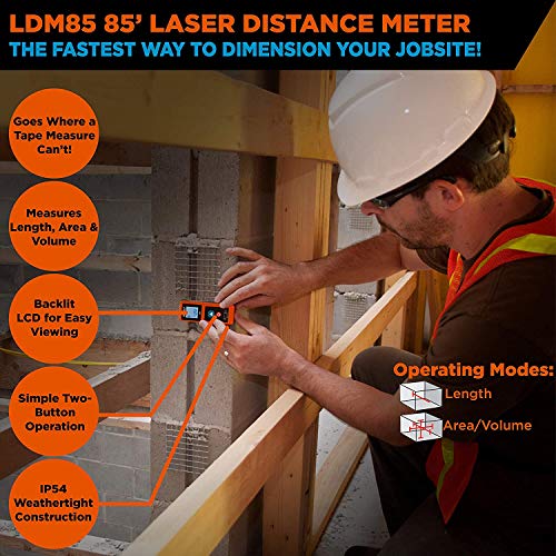Johnson Level & Tool LDM85 Laser Distance Meter, 85\', Orange, 1 Laser Distance Meter - Thumbnail 3