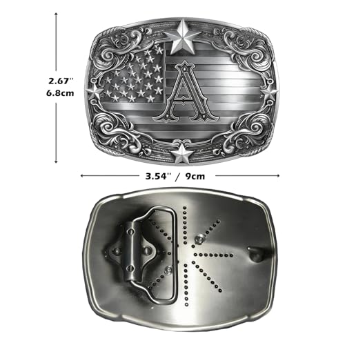 Image of Western Belt Buckle for Men Vintage Cowboy Rodeo Texas Initial Letter ABCDJMR to Z Belt Buckles
