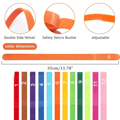 Image of Newborn Puppy Collar Set of 12 with Numbered Tags & Weight Tracker Chart, Soft Adjustable Kitten Collar, Puppy Collars for Litter, Whelping Supplies for Kitten Small Dogs (S /M /L) (L)
