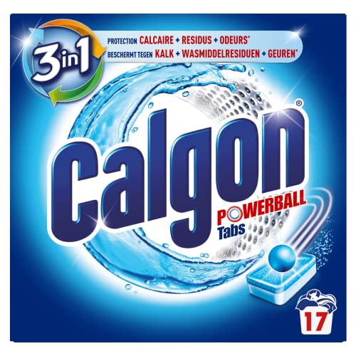 Calgon Powerball Tablette 3en1, Anti odeur Anti-calcaire et Nettoyant Lave Linge (17 pastilles)