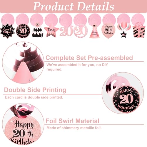 Image of 20th Birthday Decorations Rose Gold Pink Pre Strung Happy 20th Birthday Banner and Hanging Swirls for Women 20 Year Old Party Decorations Supplies