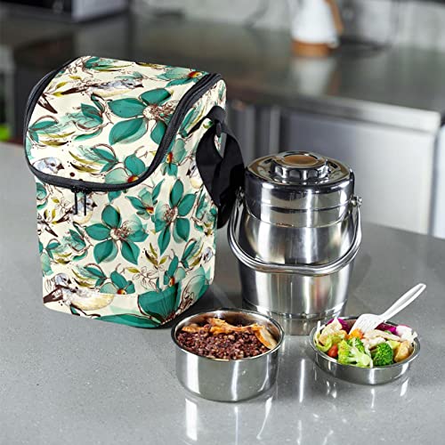 Bolsa de almuerzo vintage floral con aislamiento térmico para picnic 7