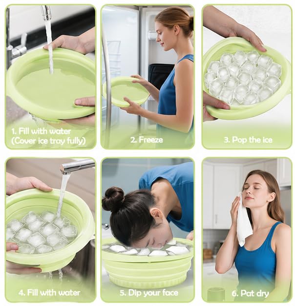 Image of Ice Facial Bowl | Facial Cold Plunge | Collapsible Bowl For Face Ice Bath with Built-In Icetray | Facial Ice Therapy for Acne Relief and Pore Shrinking, Cold Therapy for Home, Travel & Parties (LIME GREEN)