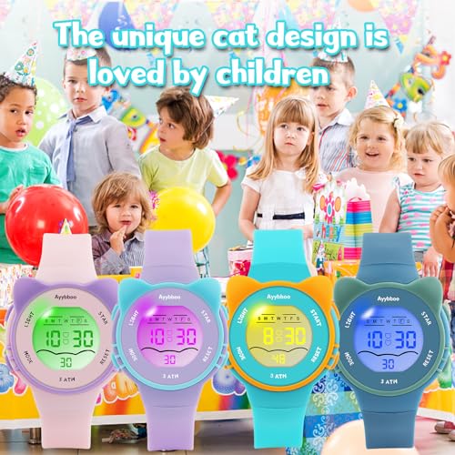 Image of Kids Digital Watches for Girls Boys, 7 Color Lights Waterproof Cute Wristwatches for Kids with Alarm Stopwatch, Great Present for Girls Boys Ages 5-13