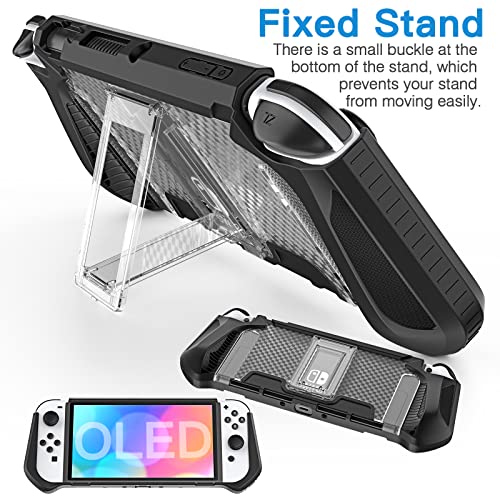 HEYSTOP Capa OLED Switch com suporte fixo, capa protetora de TPU compatível com Nintendo Switch OLED