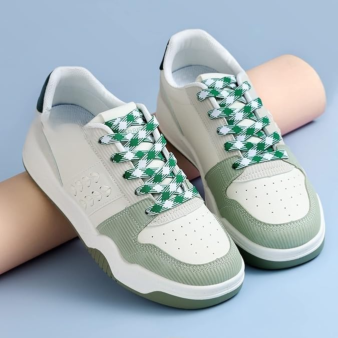 GRAH SANGRAH 2 Pairs Double Layer Flat Green Shoe Laces Green White - Image 3