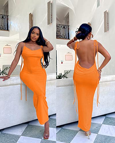Image of Doweha Women Backless Cowl Neck Cocktail Going Out Dress Halter Slip Long Semi Formal Party 2026 Spring Summer Maxi Dress