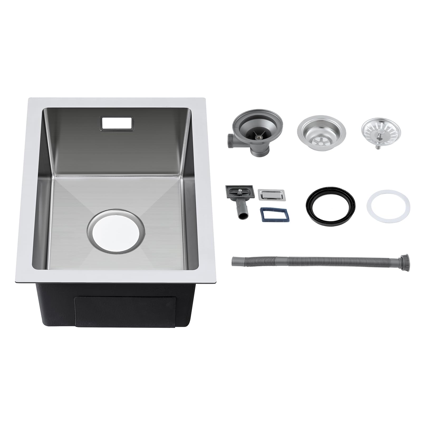 Fregadero de cocina de acero inoxidable 304 de 350x500x190mm con desagüe, fregadero de cocina pequeño con montaje inferior, de un solo tazón, reducción de ruido, montaje inferior, a ras de