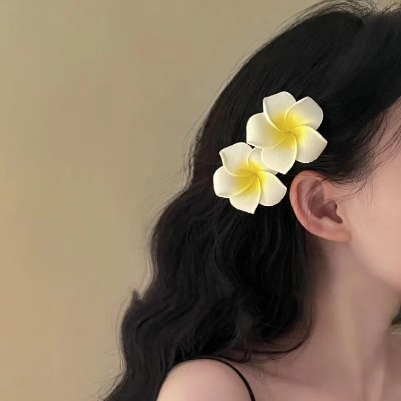 Miniatura 3 de 4 pinzas hawaianas para el cabello de Plumeria Galsang con flores para fiesta en la playa (4 unidades, blanco)