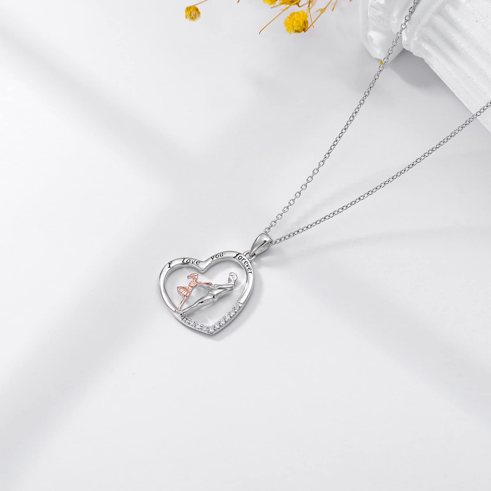 ROMANTICWORK Father Daughter Necklace Sterling Silver from Dad I Love You Forever Heart Pendant Jewellery Birthday Gifts for Girls