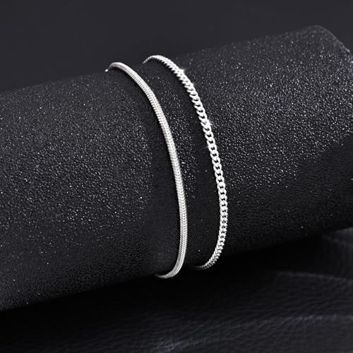 Image of Moodear Father's Day Gifts for Him Stackable Bracelets for Men - Dainty Silver Cuban Link Stackable Snake Chain Stainless Steel Bracelets Trendy Jewelry Gift