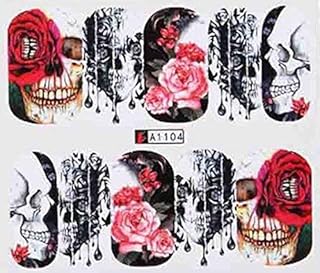Plus Size Appeal Full Set of 10 Punk Gothic Rockabilly Skull and Roses Nail Wrap Decals Sticker Salon Quality Nail Art - Great for Halloween! 1 Sheet