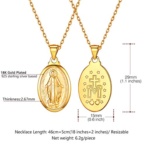 925 Sterling Silver 18K Gold Plated Oval Miraculous Medal Virgin Mary Pendant Necklace #TOP4