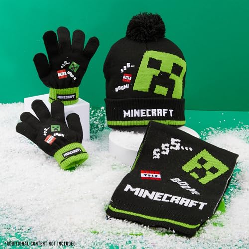 Image of Minecraft Winter Set for Boys, Teens, 3 Piece Hat Scarf Gloves or 2 Piece Gloves & Hat, Winter Accessories, Gifts for Boys