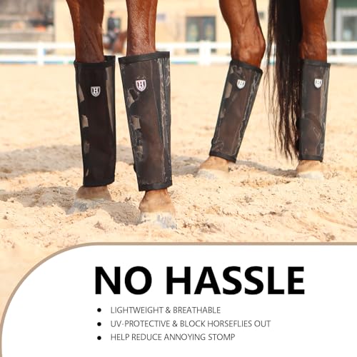 Image of Harrison Howard Loose-Fitting Horse Fly Leggings Breathable, Tear-Resistant Fine Mesh Leg Guards Stay-on Comfortable Fly Boots (Set of 4)