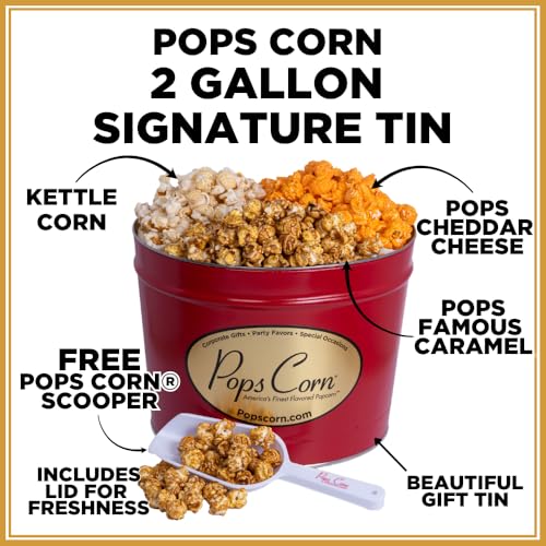 Gourmet Popcorn Gift Tin-Large 2 Gallon. 3 Amazing Flavors Caramel, Cheese & Kettle Corn. Perfect for Mom,Dad, Coworkers, Secretary, Nurse or Employee Appreciation Presents.