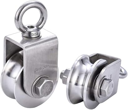 2pcs U-Groove Caster Wheel,Heavy Duty Sheaves Track Pulley,304 Stainless Steel Directional Roller,360 Rotating Ring,for Round Tube,Wire Rope Rail,Sliding Door,Slot Width 25mm