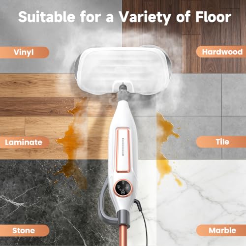 Image of DEVOAC VM6 Scrubbing Steam Mop with Rotating Mop Pads, 10 in 1 Steam Mop, Lightweight Spin Mop & 3 Steam Modes for Hard Floor Laminate Marble Floors (Whitegold)