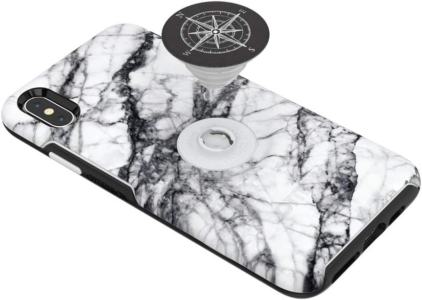 Exclusive Special Otter + Pop for iPhone Xs Max: OtterBox Symmetry Series Case with PopSockets Swappable PopTop - White Marble and Compass