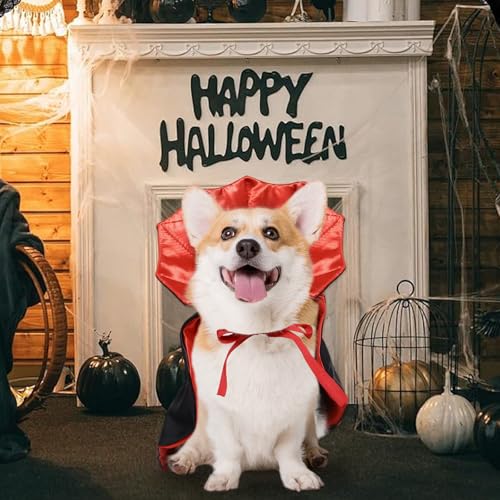 ROSAUI Halloween Hund Umhang, Lustiges Vampir Cape für große, mittlere und kleine Hunde sowie Katzen, Bequemes Haustier Kostüm aus Polyester mit Klettverschluss, Ideal für Halloween Party & Karneval