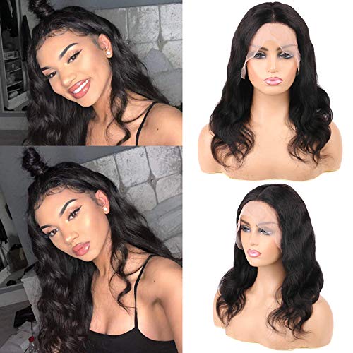 DaiMer Lace Front Wig 18 inch Brazilian Unprocessed Body Wave Human Hair Wig for Black Women Glueless Remy Body Wave T part Wigs Natural Color Cover