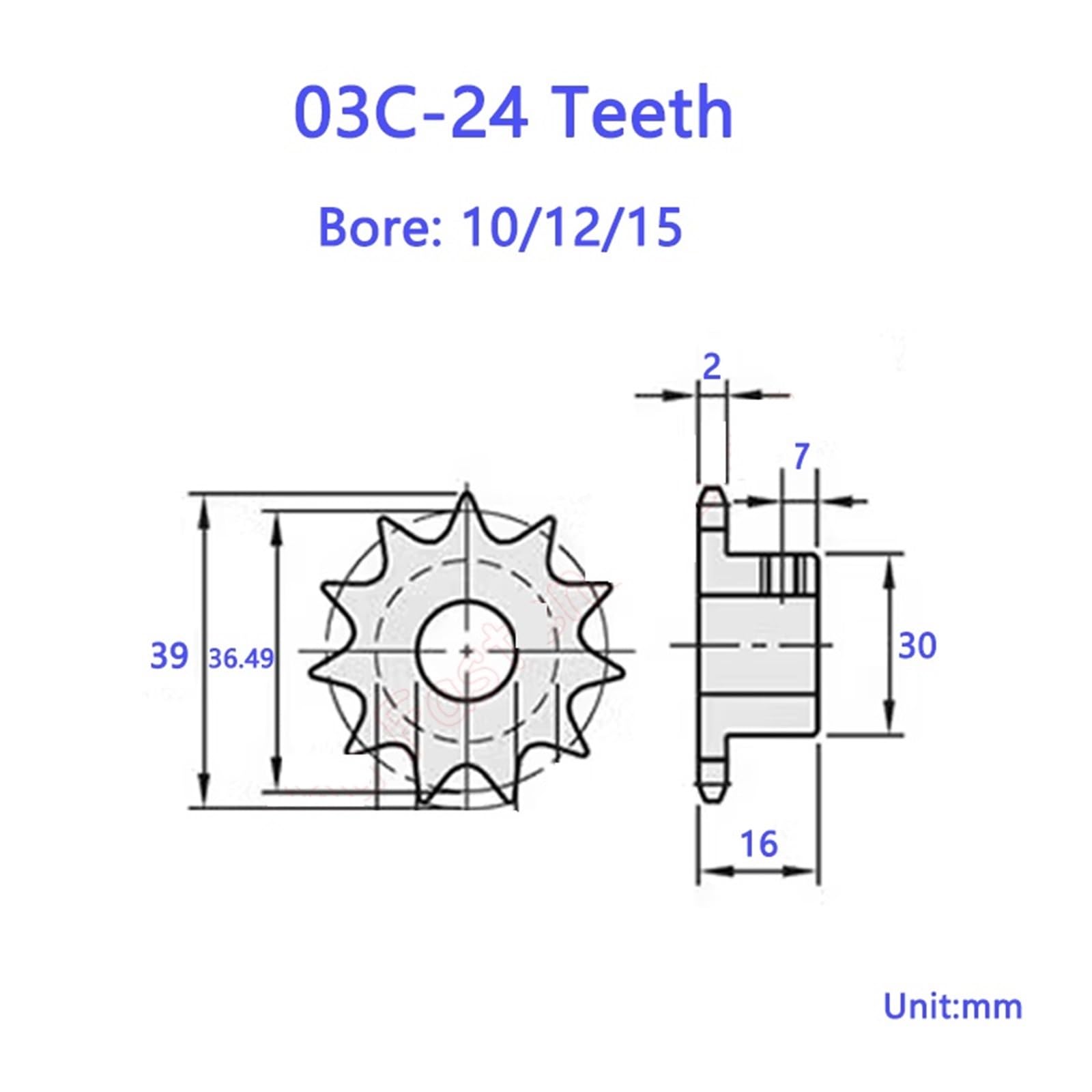 Bevel Gear Pinion Hardware Mechanical 1pcs 24 Teeth 03C Industrial Drive Sprocket Wheel Steel Chain Gear 24T Bore 10/12/15mm(15mm)