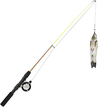 HAIKOO Fishing Rod Cat Toy, Pulley Telescopic Fishing Rod Cat Toy Manual Reel Design Lifelike Fish Design Safe to Use for Kicking for Biting Grass carp + Fishing Rod