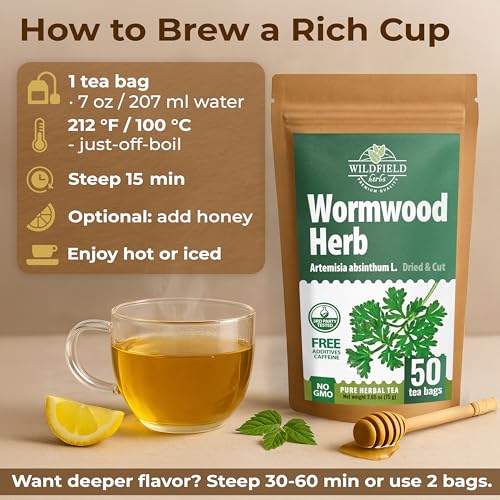 Image of 50 Bags Wormwood Herbal Tea (Artemisia Absinthum L.) - 50 Tea Bags 1.5g Absinthe Wormwood Herb