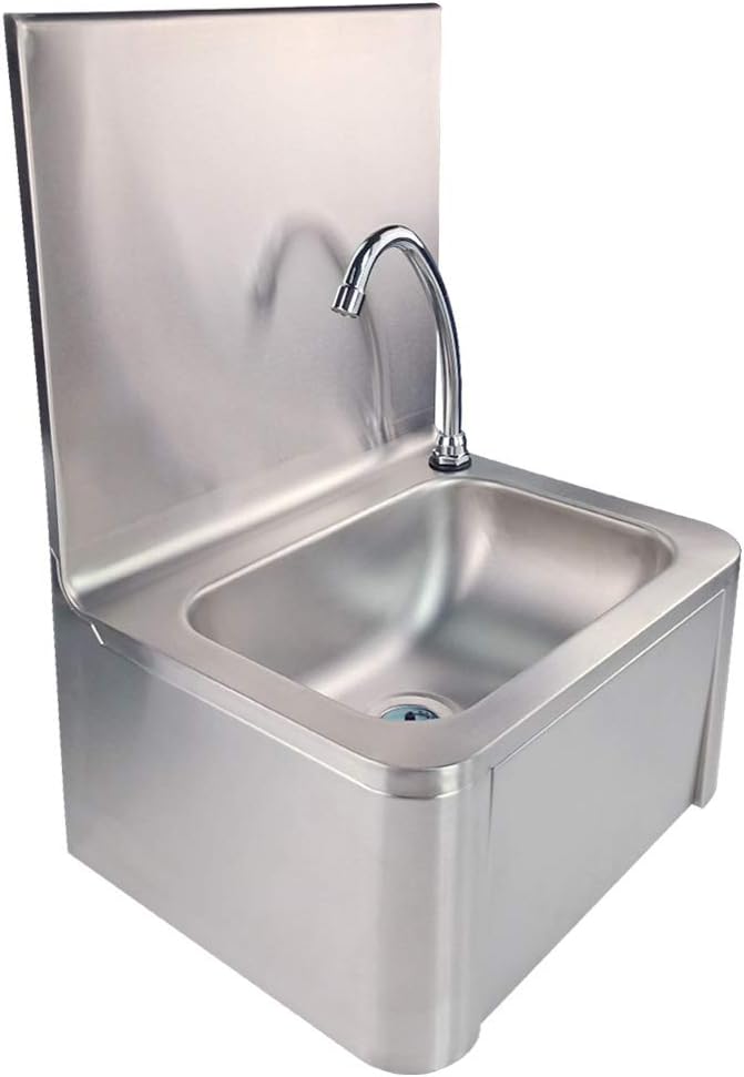 Hand Wash Sink with Splash guard,Stainless Steel Hand Sink Commercial Knee Operated Kitchen Basin Hand Free Catering with Faucet,Wall Mount Hand Washing Basin for Kitchen,Restaurant and Home