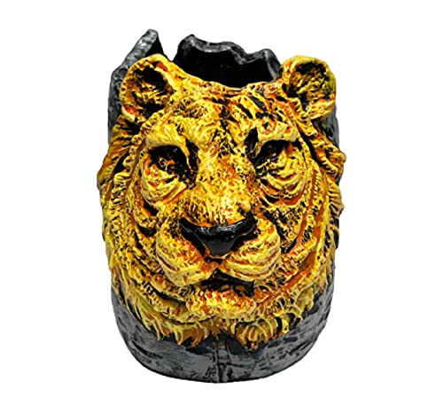 Image of AUGEN Pen Stand Decorative Hand Painted Tiger Design Stationery Holder | Gift Item | Table Top Decor (1037)
