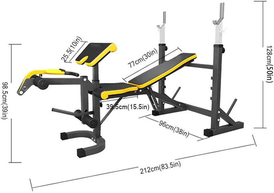 Multifunctional Squat Barbell Rack, Adjustable Weight Bench Strength Training Bench 600LBS Max Load for Home Fitness Gym Exercise Sports