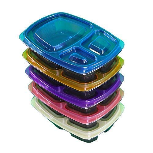 FrontRunner Fitness High-Quality Food Storage Containers | Designed Specifically for Securely Storing Food during Travel and for Meal Preparation | Water Tight Seal | 3 Compartments and made from BPA Food Grade Plastic | Microwave, Dishwasher and Freezer Friendly | Multicolour Set with each Container Holding 1065ml