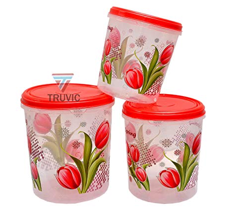Image of Truvic Airtight Plastic Kitchen Storage Container Set of 3 (5L, 7L, 10L) Multipurpose Food Grain Storage Boxes Kitchen Organizer, Multicolour