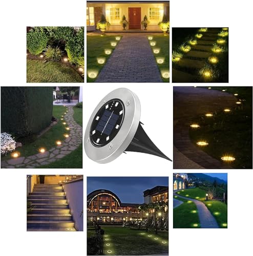 Joomer 12 Stück Solar Bodenleuchten Aussen, Solarleuchten für Garten Außen mit 8 LEDs, 3000K Warmweiß Wasserdicht Led Solar Gartenleuchten, Solarlampen für Außen Rasen Auffahrt Gehweg Patio