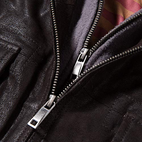 FLAVOR Men's Leather Flight Bomber Jacket Air Force Aviator (XX-Large, Dark Brown Hood) - Thumbnail 5