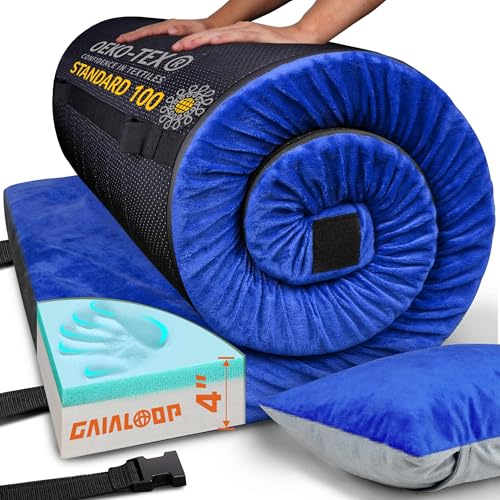 GAIALOOP 4 INCH Thick Memory Foam Camping Pad Futon Mattress, Portable Floor Sleeping Mat Sleepover Guest Bed Roll Up Mattress for Outdoor Extra Supportive for Side Sleepers [Twin XL:80 * 38 * 4']