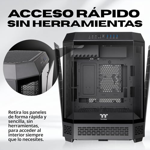 Miniatura 4 de Thermaltake The Tower 600 | Mid Tower ATX Octogonal | 2 Ventiladores de 140mm Preinstalados | Ventilación Vertical | Compatible con Radiador de 420mm y hasta 13 Ventiladores | Negro