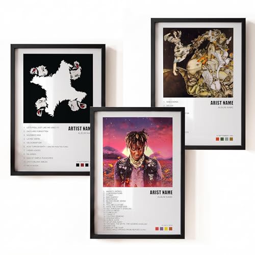 Set of 3 Custom Album Cover Posters | Personalised Music Wall Art | Choose Any Album & Artist | Custom Song Print | A3 A4 | Gifts for Teens Music Lovers & Bedroom Decor (A4 Unframed Posters)