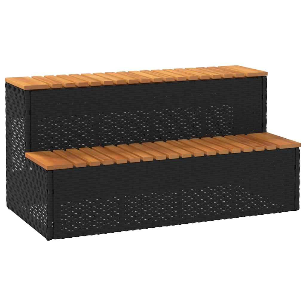Escalier pour jacuzzi, noir, 100 x 50 x 50,5 cm, polyrotin, acacia massif, accessoire pour piscine, spa, jacuzzi, extérieur, jardin