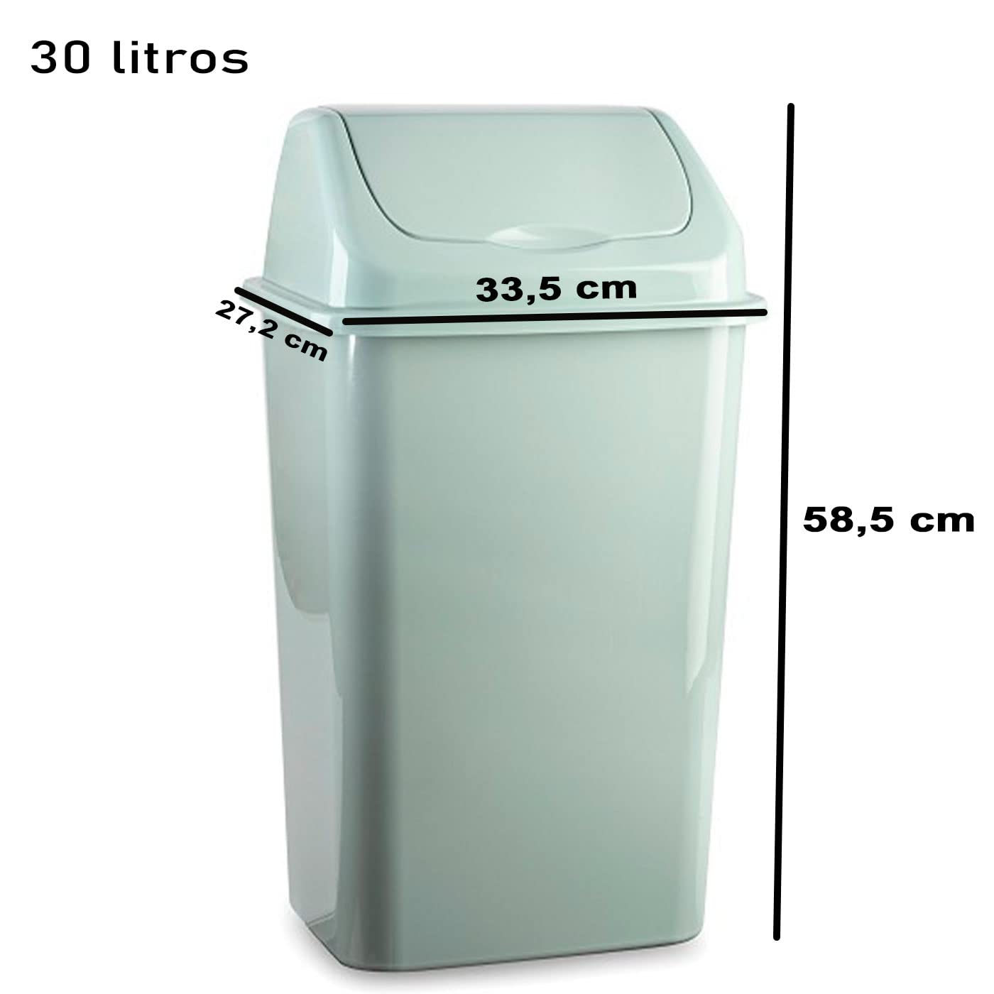 Acan Tradineur - Papelera de plástico con tapa basculante, cubo basura ligero, resistente, baño, cocina, oficina, fabricada en España (30 litros, 58,5 x 33,5 x 27,2 cm, color pastel aleatorio)