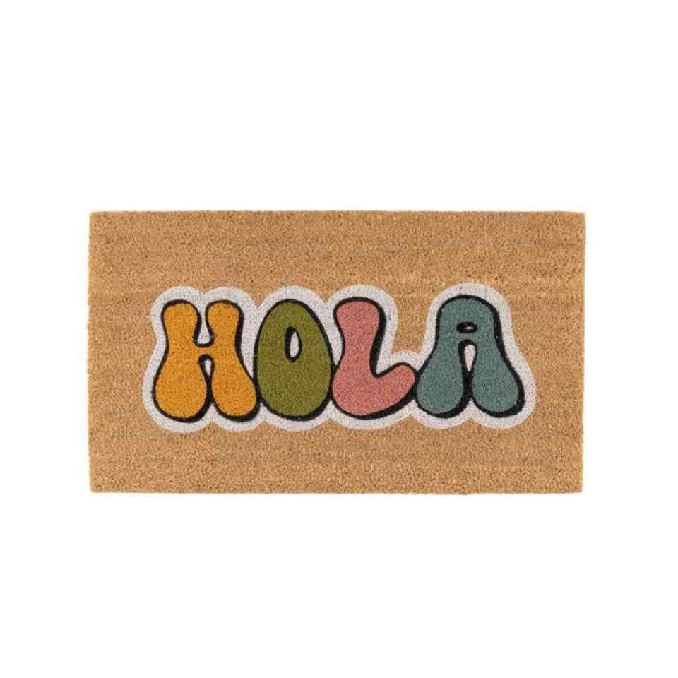 DAMDAM GO Felpudo Fibra de Coco 70x40cm Antideslizantes - Alfombras Originales para la Entrada a Casa, Pasillos, Puertas de Exterior -(Hola)